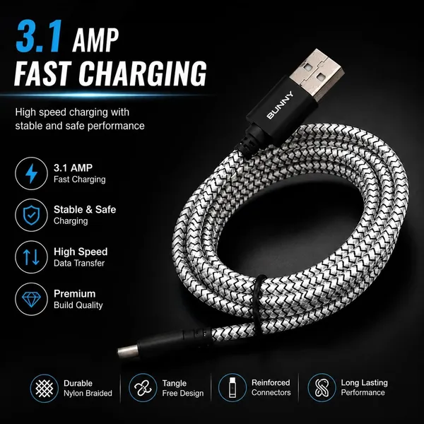 Black_And_White_Bunny_Tech_Usb-A_To_Type-C_Double_Braided_3.1A_Charging_Cable