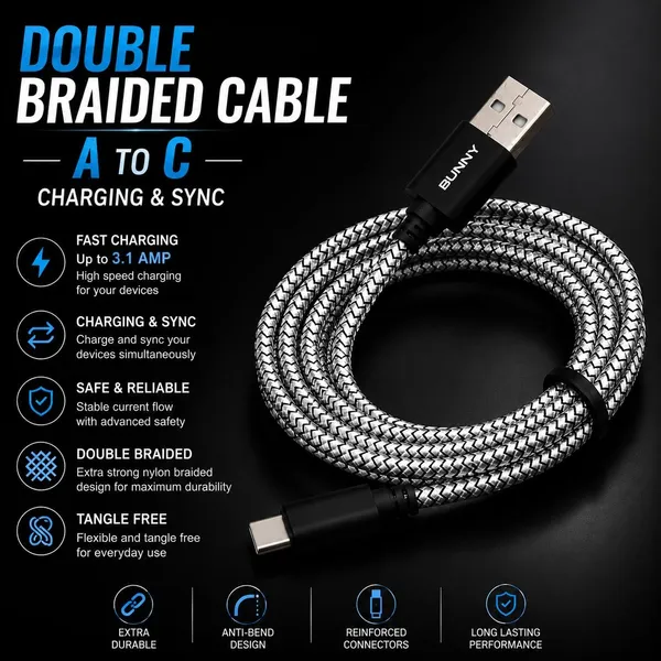 Black_And_White_Bunny_Tech_Usb-A_To_Type-C_Double_Braided_3.1A_Charging_Cable