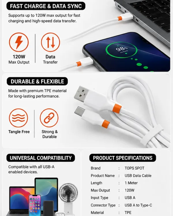 White_Tops_Spot_Usb-A_To_Type-C_120W_Fast_Charging_Cable_1M