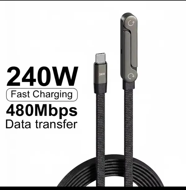 USB_C_to_USB_C_Cable,_Type-C_240W_Fast_Charging_Cable_5_FT，USB_c_Cable_Right_Angle,_Foldable_Bracket_Data_Cable_with_invisible_mobile_stand