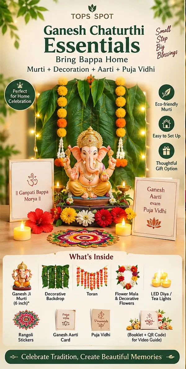 TOPS_SPOT_Ganesh_Chaturthi_Essentials_Kit_|_Ganesh_Ji_Murti_with_Decoration_Set,_Aarti_&_Puja_Vidhi_|_Ganpati_Sthapana_Kit_for_Home