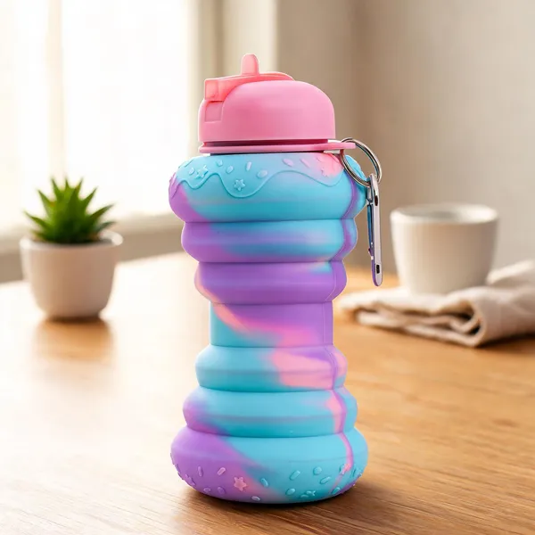 Multicolor_Food_Grade_Silicone_Collapsible_Donut_Water_Bottle_With_Flip_Cap