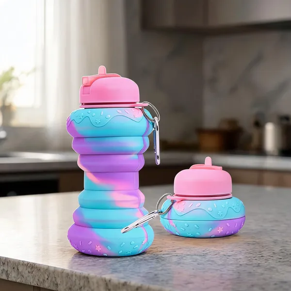 Multicolor_Food_Grade_Silicone_Collapsible_Donut_Water_Bottle_With_Flip_Cap