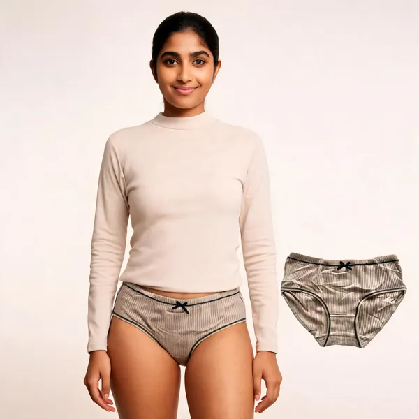 Beige_Ribbed_Brief_Panty_For_Women_-_Pack_of_2