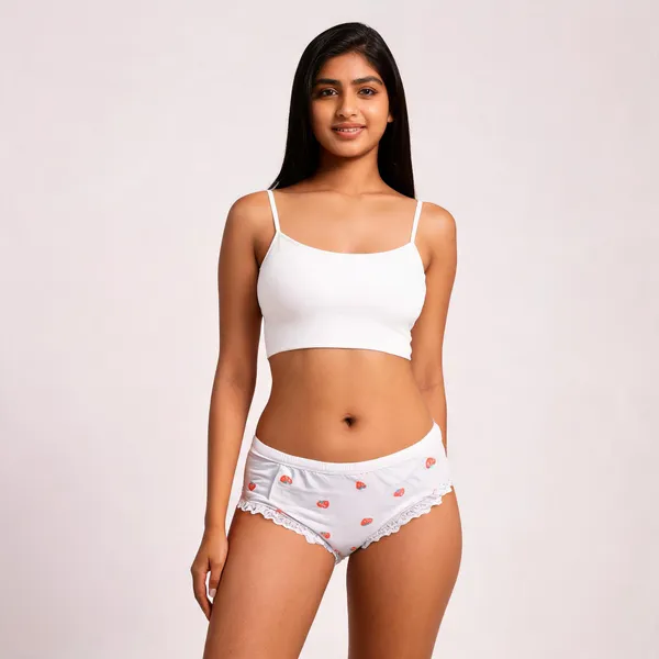 White_Strawberry_Print_Briefs_For_Girls_-_Pack_of_2