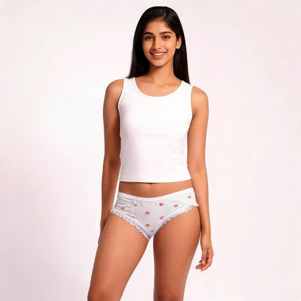 White_Strawberry_Print_Briefs_For_Girls_-_Pack_of_2