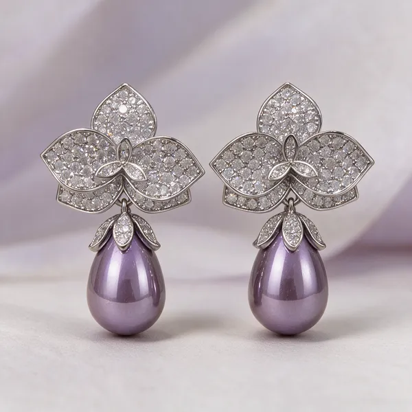 Silver-Tone_Floral_Crystal_Purple_Pearl_Drop_Earrings_For_Women