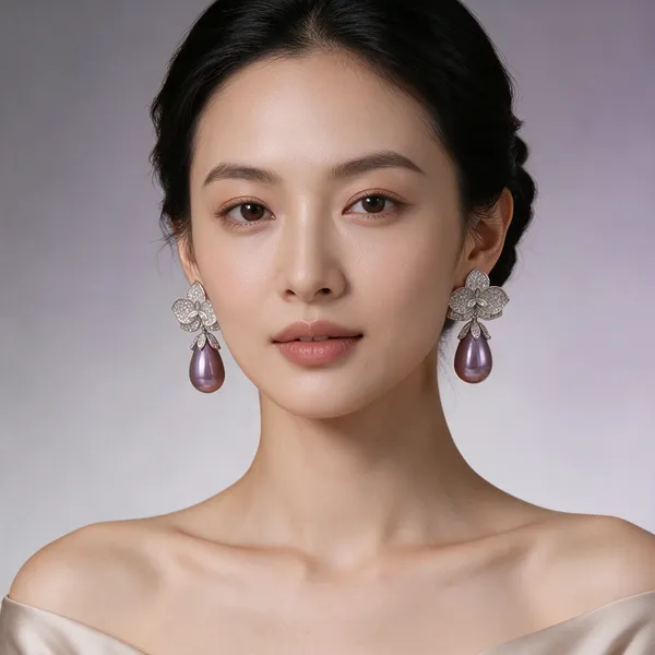 Silver-Tone_Floral_Crystal_Purple_Pearl_Drop_Earrings_For_Women