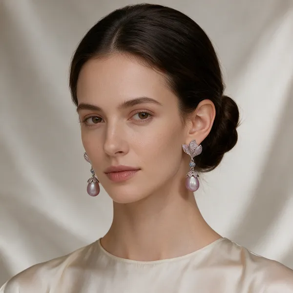Silver-Tone_Floral_Leaf_Lavender_Pearl_Drop_Earrings_For_Women