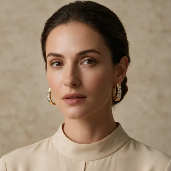 Gold-Tone_Clear_Stone_Embellished_Hoop_Earrings_For_Women