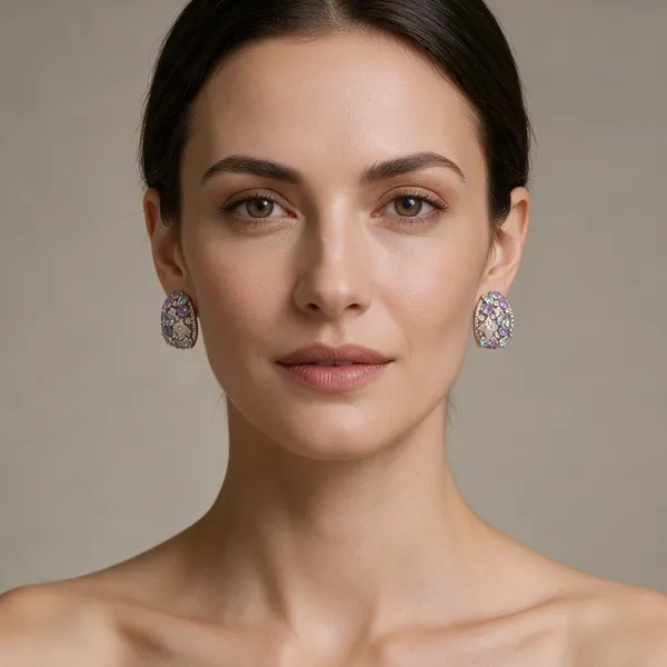 Silver-Tone_Multicolour_Faceted_Stone_Oval_Earrings_For_Women