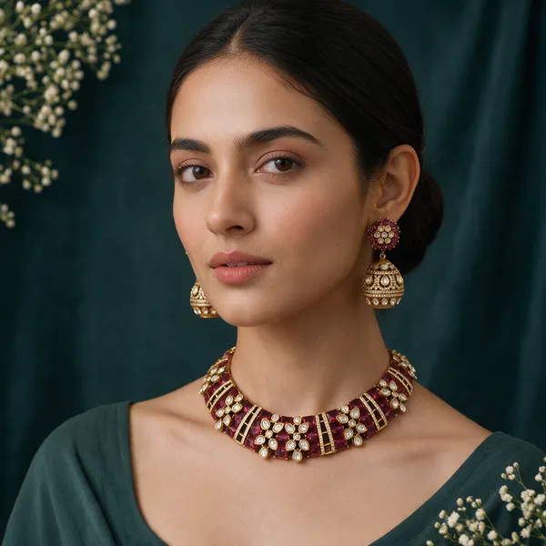 Antique_Gold-Tone_Maroon_Stone_Studded_Necklace_Set_For_Women