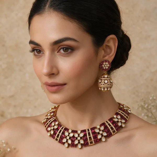 Antique_Gold-Tone_Maroon_Stone_Studded_Necklace_Set_For_Women