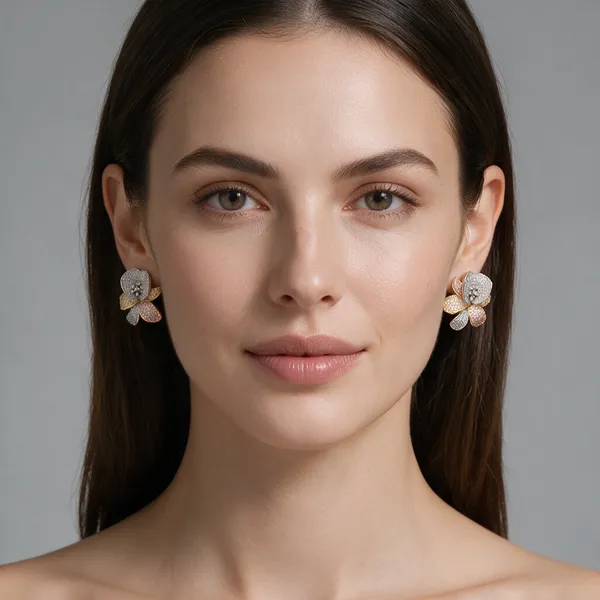 Tri-Tone_Floral_Crystal_Stud_Earrings_For_Women