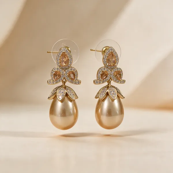 Gold-Tone_Crystal_Floral_Brown_Drop_Earrings_For_Women