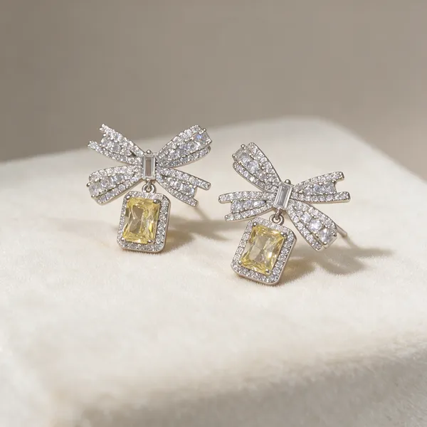 Silver-Tone_Rhinestone_Bow_Yellow_Stone_Drop_Earrings_For_Women