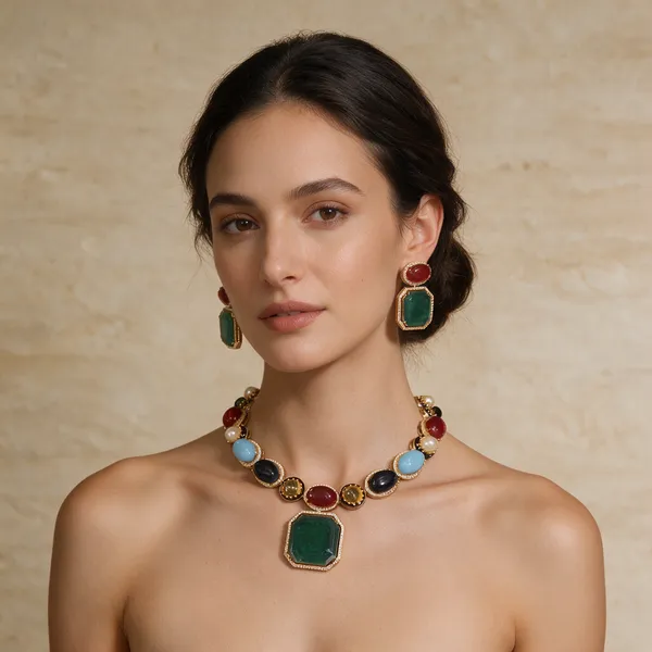 Emerald_Green_Multicolor_Gemstone_Necklace_Set_For_Women