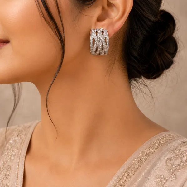 Silver-Tone_Stone_Embellished_Layered_Earrings_For_Women