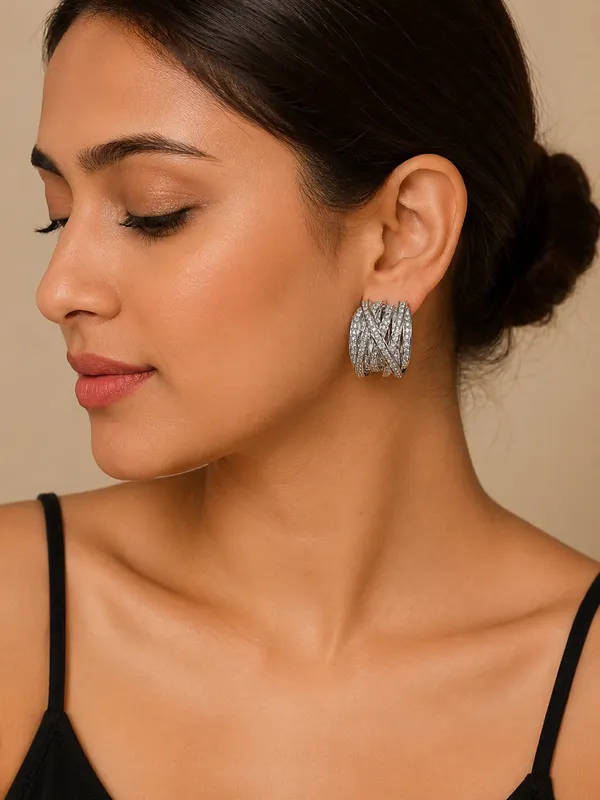 Silver-Tone_Stone_Embellished_Layered_Earrings_For_Women
