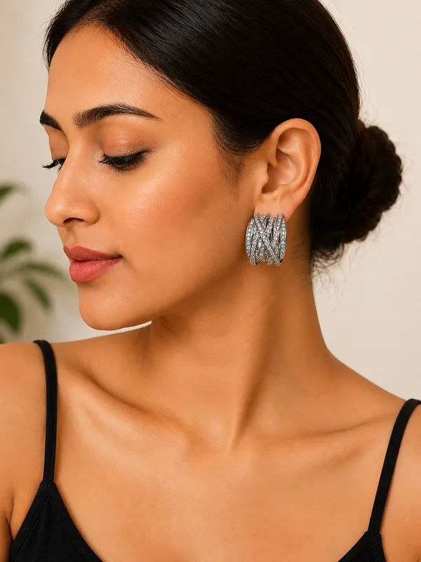 Silver-Tone_Stone_Embellished_Layered_Earrings_For_Women