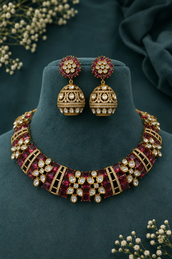 Antique_Gold-Tone_Maroon_Stone_Studded_Necklace_Set_For_Women