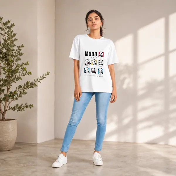 White_Cotton_Regular_Fit_Mood_Of_The_Day_Crew_T-Shirt_For_Unisex