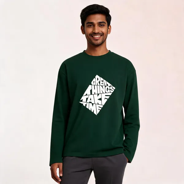 Bottle_Green_Cotton_Regular_Fit_Full_Sleeve_T-Shirt_For_Men