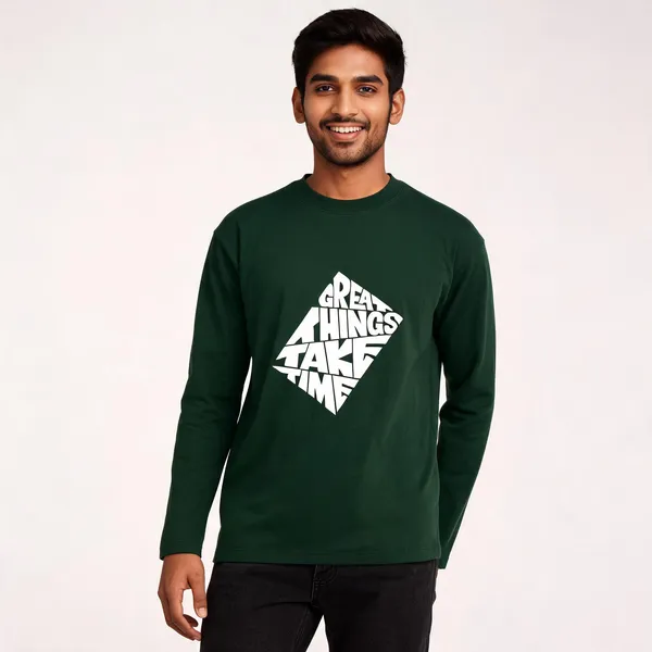 Bottle_Green_Cotton_Regular_Fit_Full_Sleeve_T-Shirt_For_Men