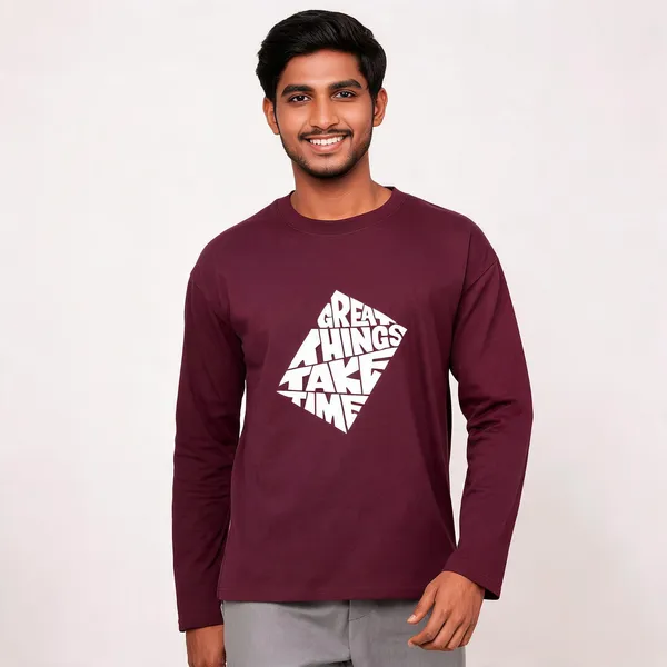 Maroon_Cotton_Regular_Fit_Full_Sleeve_T-Shirt_For_Men