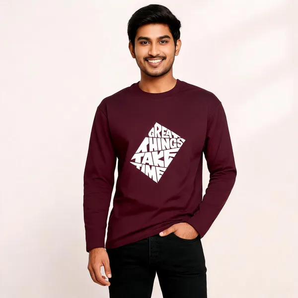Maroon_Cotton_Regular_Fit_Full_Sleeve_T-Shirt_For_Men