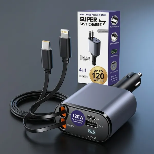120W_4-In-1_Multi-Port_Car_Charger_With_Digital_Voltmeter