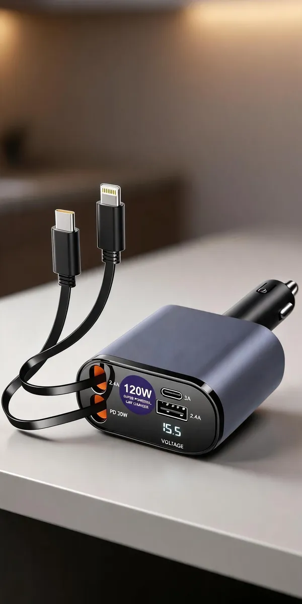 120W_4-In-1_Multi-Port_Car_Charger_With_Digital_Voltmeter