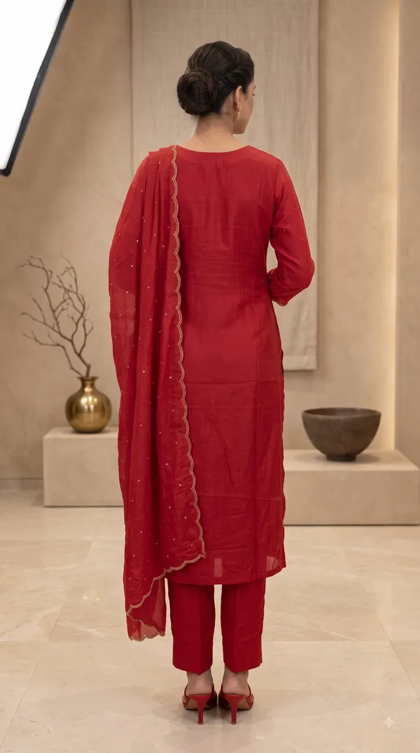 Red_Crepe_Embroidered_Kurti_Pant_Set_For_Women