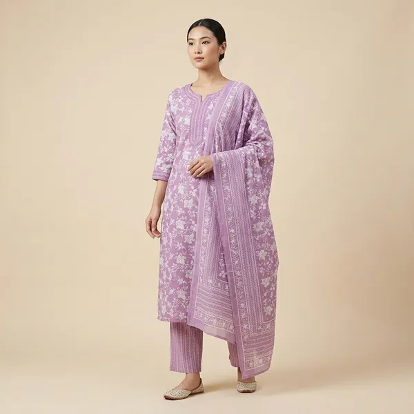 Purple_Cotton_Floral_Print_Kurti_Set_For_Women