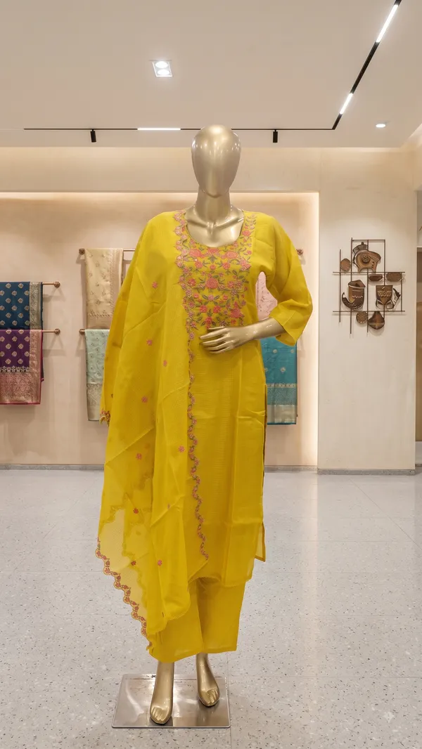 yellow_embroidered_kurtI_set_for_woman