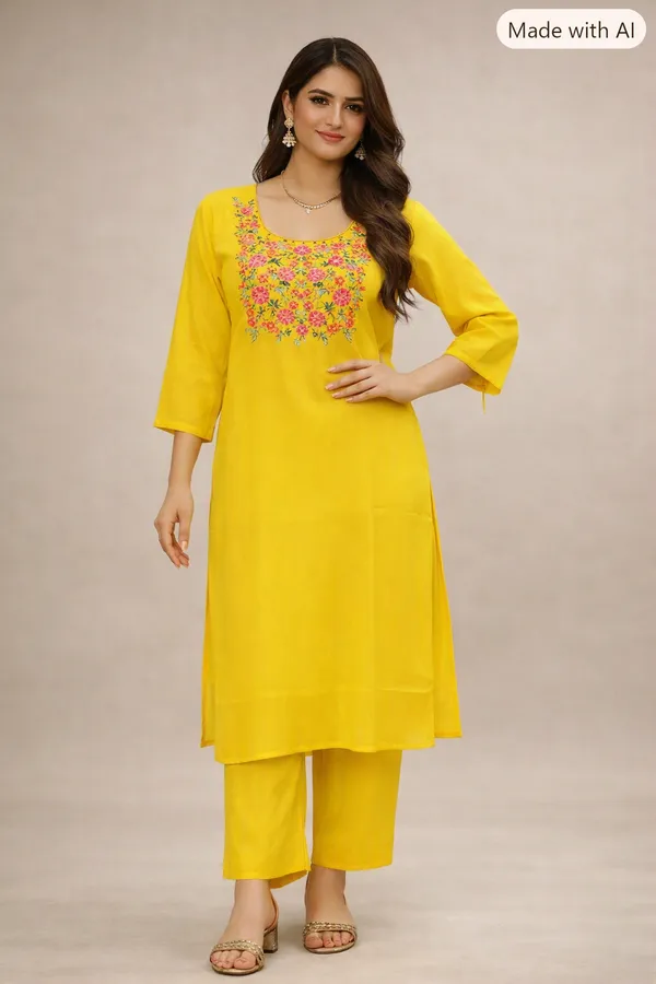 yellow_embroidered_kurtI_set_for_woman
