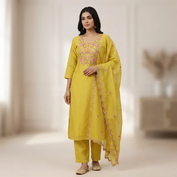 yellow_embroidered_kurtI_set_for_woman