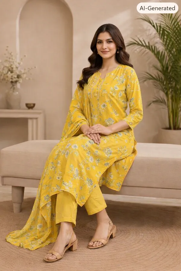 Yellow_Cotton_Straight_Floral_Print_Kurta_Set_For_Women