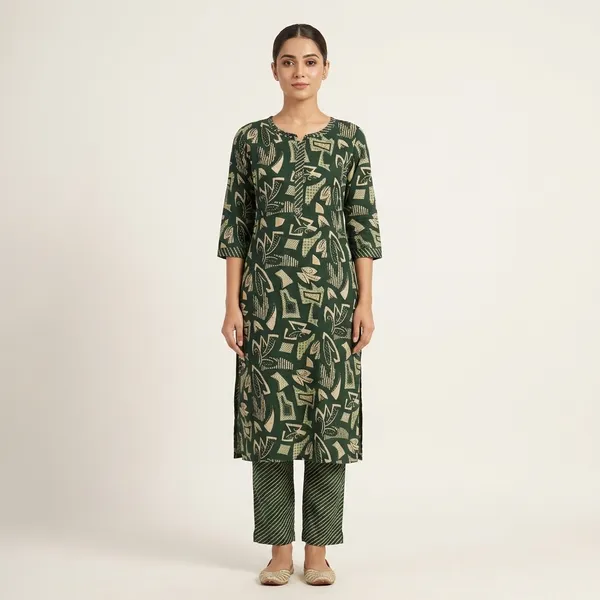 Black_Cotton-Rayon_Straight_Geometric_Print_Kurta_Set_For_Women