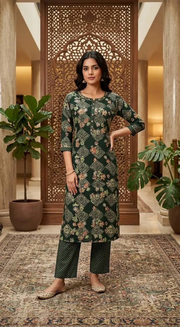 Green_Rayon_Straight_Geometric_Print_Kurta_Set_For_Women