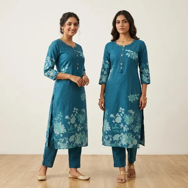 Teal_Cotton_Straight_Floral_Print_Kurta_Set_For_Women