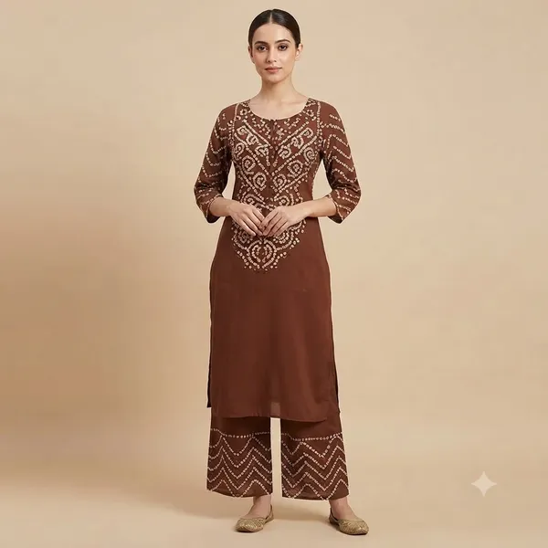 coffee_brown_Bandhani_printed_kurta_set_for_woman