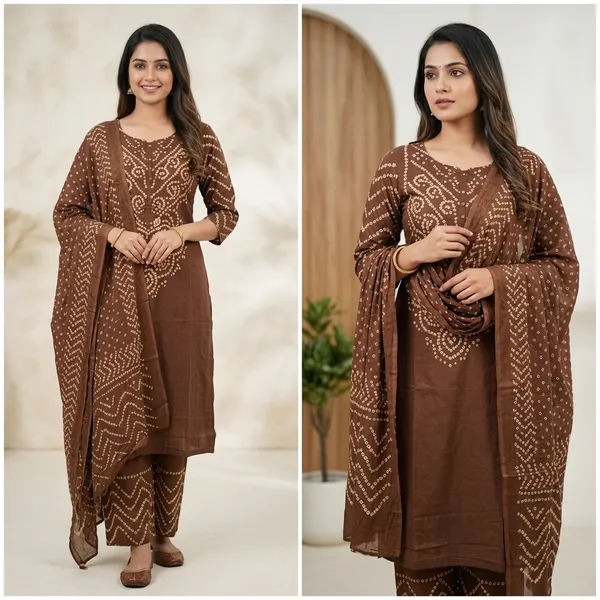 coffee_brown_Bandhani_printed_kurta_set_for_woman