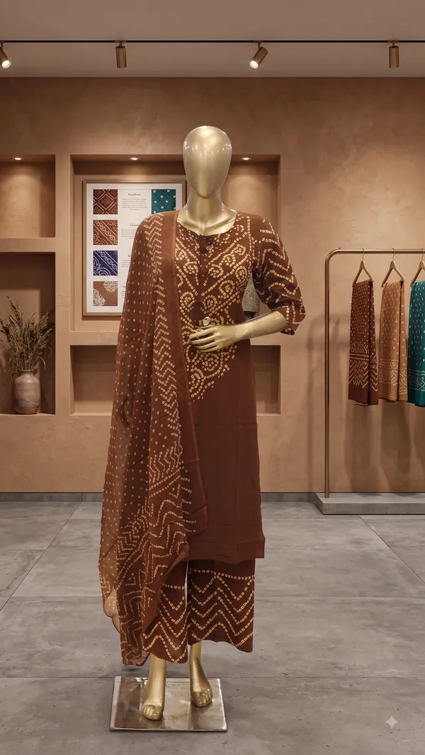 coffee_brown_Bandhani_printed_kurta_set_for_woman
