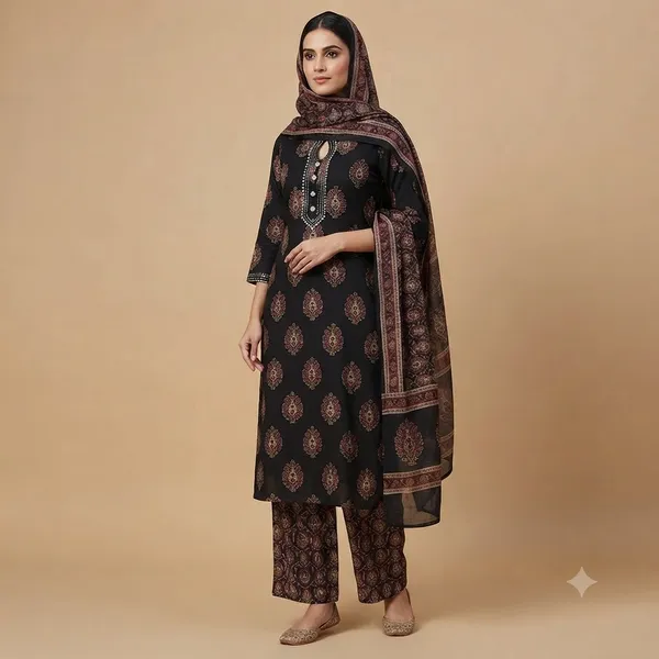 black_and_gold_straight_kurta_set_for_woman
