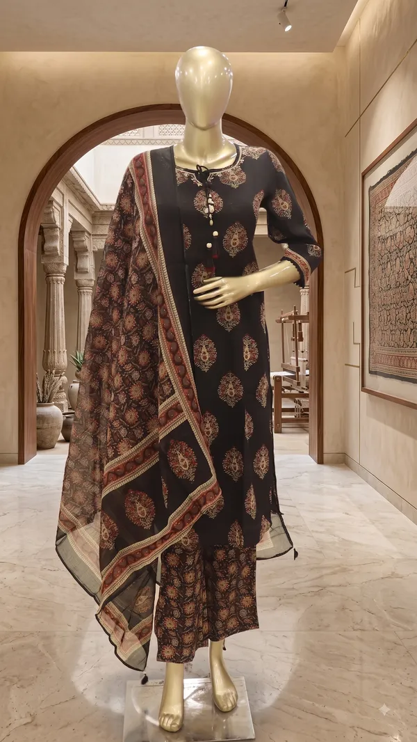 black_and_gold_straight_kurta_set_for_woman