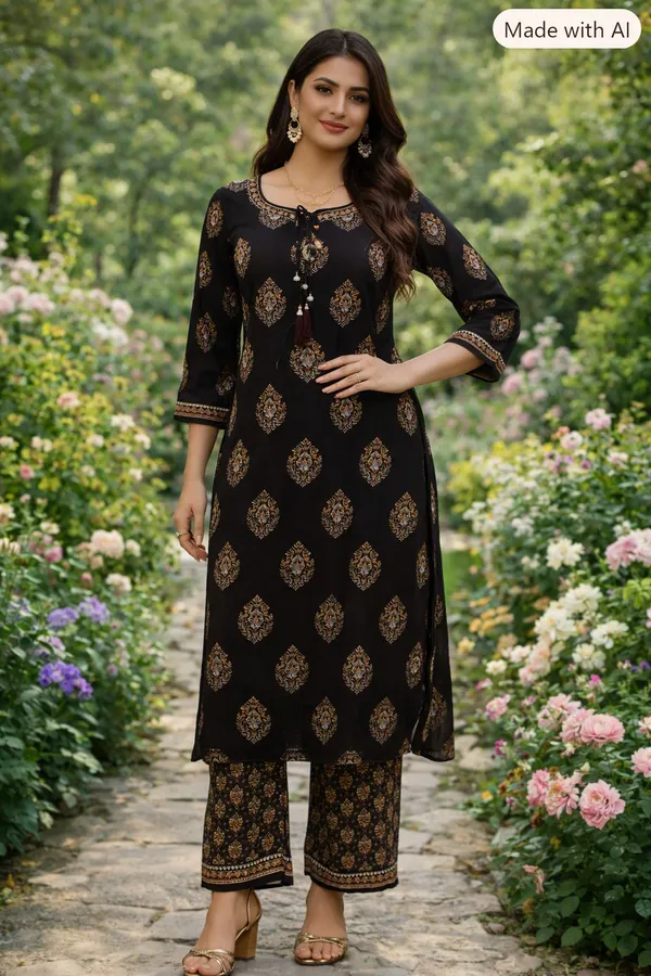 black_and_gold_straight_kurta_set_for_woman