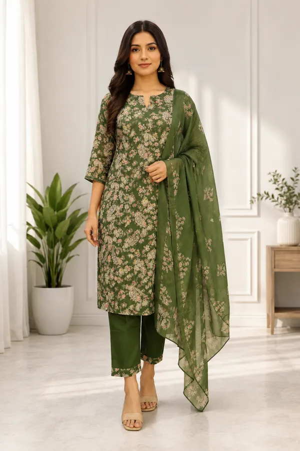 Green_Cotton_Straight_Floral_Print_Kurta_Set_For_Women