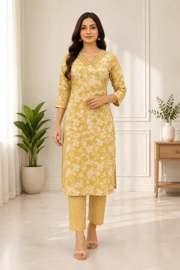 Yellow_Cotton_Straight_Floral_Print_Kurta_Set_For_Women