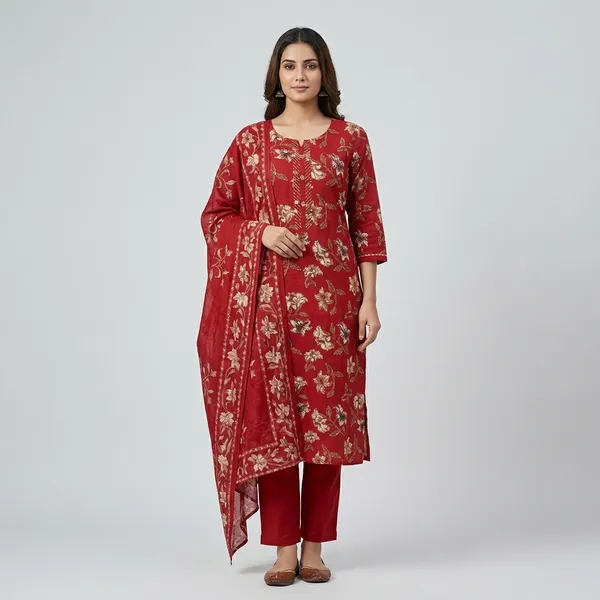 Red_Cotton-Rayon_Straight_Floral_Print_Kurta_Set_For_Women